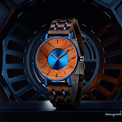 WASTIME Wooden Watch for Men Women, Stylish Chronograph Military Casual Calendar Wood Watches (B-Blue) WASTIME