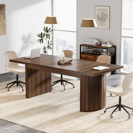 Tribesigns 78.7" Conference Table for 6-8 People, 6.56 ft Large Rectangle Meeting Table with Double Pedestal, Farmhouse Seminar Table Boardroom Desk for Office Meeting Conference Room, Walnut Tribesigns