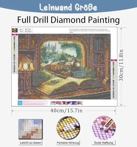 Benjenes Book Diamond Art Kits for Adults, Train Diamond Painting Kits for Adults, 5D DIY Round Drill Gem Art Paint with Diamonds Dots Crafts Kits for Home Decor Gift 16x12inch Benjenes
