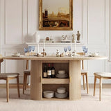 DWVO 70.9" Oval Dining Table for 6-8, Modern T-Shaped Kitchen Table with Storage Shelves & Pedestal Base, Multi-Purpose Dinner & Office Table, Light Oak DWVO