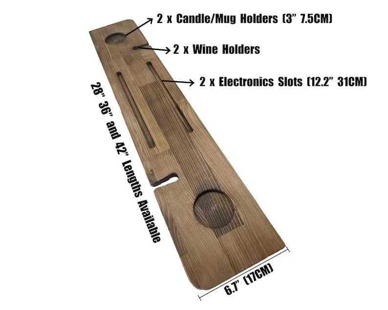 Handmade Wooden Bathtub Tray - 3 Different Size Options - Rustic Structure - Water Insulator - Bath Tray Caddy with Wine Glass Holder (36", BLACK BROWN) WOODCHES