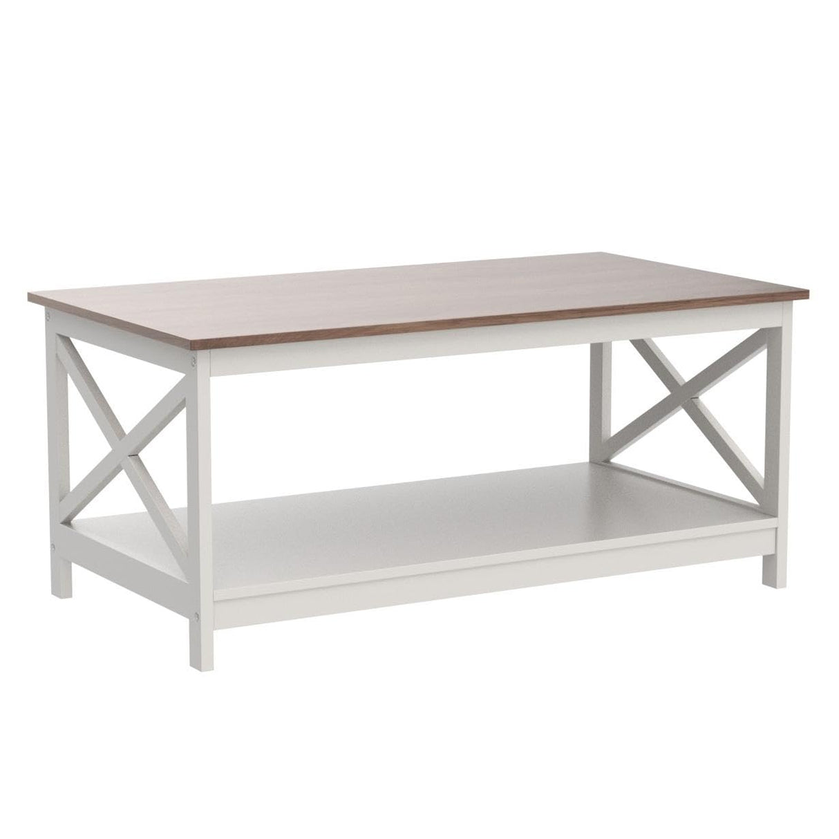 Sophia & William Farmhouse Coffee Table with Storage Shelf for Living Room, Ivory Sophia & William