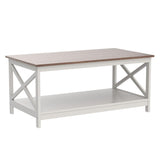 Sophia & William Farmhouse Coffee Table with Storage Shelf for Living Room, Ivory Sophia & William