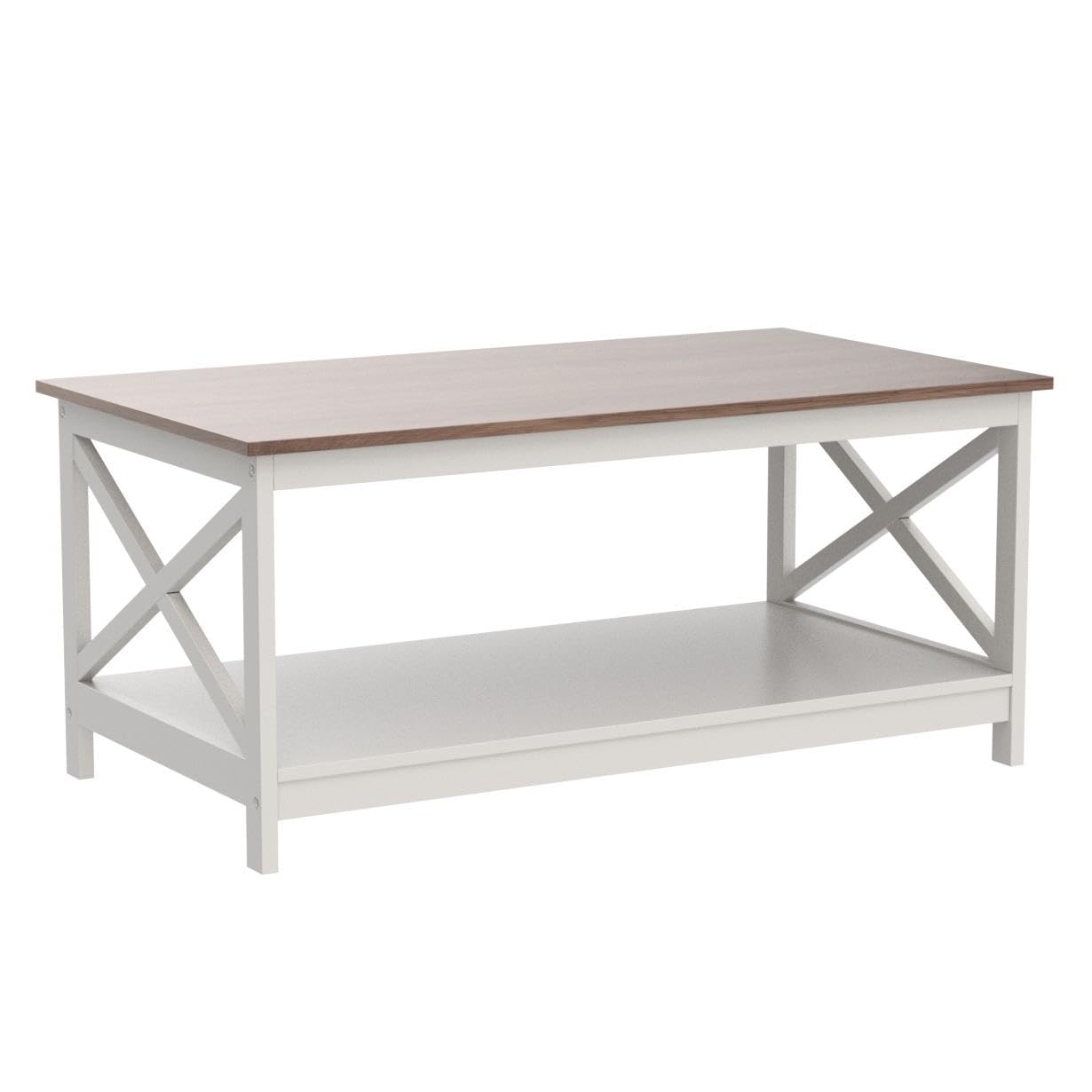 Sophia & William Farmhouse Coffee Table with Storage Shelf for Living Room, Ivory - WoodArtSupply