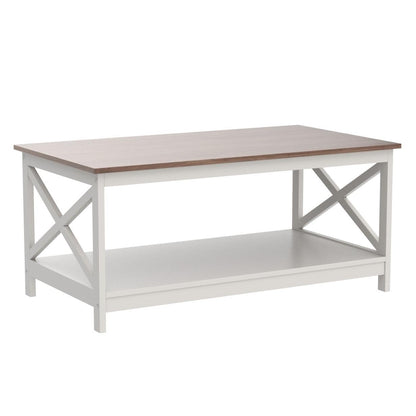 Sophia & William Farmhouse Coffee Table with Storage Shelf for Living Room, Ivory - WoodArtSupply