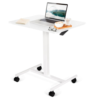 AMUSIGHT Mobile Standing Desk Adjustable Height, Sit Stand Rolling Laptop Desk with Lockable Wheels, Portable Computer Workstation for Home, Office, School (White)