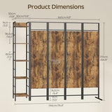YATINEY Room Divider, 4 Panel Folding Privacy Screen with Storage, Portable Room Partition for Room Separator, Wall Divider Screen for Bedroom, Office, Rustic Brown and Black YATINEY
