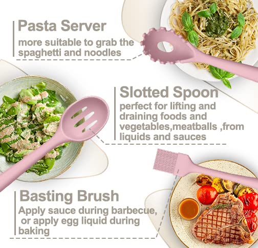 Silicone Cooking Kitchen Utensil Set, AIKKIL 43 Pcs Pink Cooking Utensils Set, Turner, Tongs, Spoon, Spatula, Kitchen Gadgets Tools Set For Nonstick Cookware, Heat Resistant (Dishwasher, BPA Free) AIKKIL
