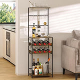 5-Tier Wine Rack Freestanding Floor, Liquor Bar Stand with Glasses Holder and 4 S Hooks, Corner Mini Bar Cabinet for Small Space, 8 Bottles Wine Bar Cabinet for Home, 11.81"D x 16.53"W x 53.55"H DAOUTIME