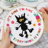 Louise Maelys Cute Cat Embroidery Kits for Beginners,Adults Starter Cross Stitch Kit with Funny Animal Pattern,DIY Needlepoint Everything is Fine