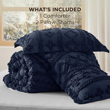 Bedsure Tufted Boho Comforter Set King Size - Navy Boho Bed Set, GentleSoft™ 3 Pieces Farmhouse Shabby Chic Embroidery Bedding, Gifts for Woman, Soft Jacquard King Comforter for All Seasons Bedsure