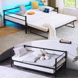 VINGLI Metal Twin Daybed with Pop Up Trundle Bed, Day Bed Frame with Charging Station and LED Lights for Living Room Guest Room or Bedroom, Black Daybed with Steel Slats for Adults, Teens and Kids VINGLI