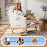 Garvee Teddy Fleece Nursery Rocking Chair,Upholstered Glider with 26" High Backrest, Padded Seat,Modern 300 Lbs Weight Capacity Accent Recliner for Living Room, Bedroom, Reading