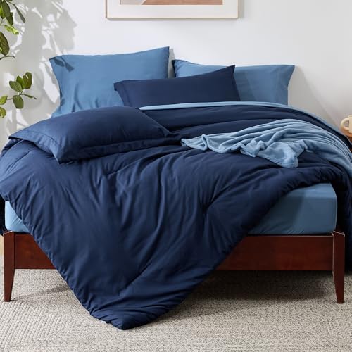 Bedsure Twin Comforter Set Navy Blue, 6 Pieces Prewashed Twin Size Bed in a Bag with Soft Fleece Bed Blanket, Down Alternative Bedding Set for All Seasons, Sheets, Pillowcase & Sham Bedsure