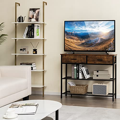 Giantex 39.5” Console Table with Storage Drawer - Entryway Table with 2 Drawers, 2-Tier Shelves, Anti-Toppling Design, Metal Frame, Sofa Side Table for Hallway, Living Room Entry Table (Brown) Giantex