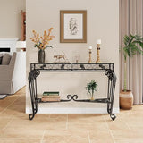 HavenlyYouth Console Table 47.2", Tempered Glass Sofa Tables, Vintage Entryway Table with Metal Frame, Console Tables for Living Room, Entrance, Foyer, Adjustable Feet (Black) HavenlyYouth