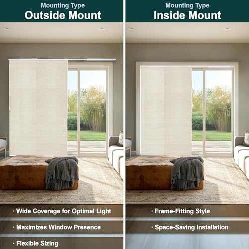 CHICOLOGY Panel Track Vertical Blinds for Sliding Patio Doors, Room Dividers and Closet Covers, Four Woven Panels 23 in Wide Each, Adjustable Track 46-86 in W, Height Trimmable Up to 96 in, Beige CHICOLOGY