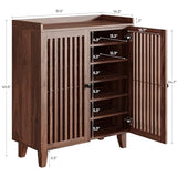 IRONCK Shoe Cabinet with Slatted Doors, 6-Tier Shoe Storage Cabinet with Adjustable Shelves, Wooden Shoe Rack Organizer for Entryway, Hallway, Closet, Living Room, Walnut IRONCK