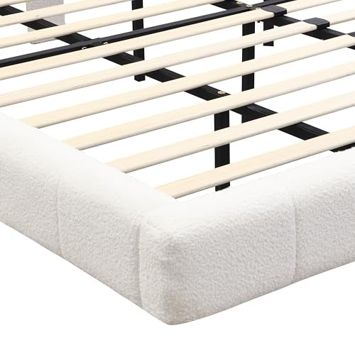 Christopher Knight Home Borden Floating Bed Frame King Size with Lights, Boucle King Size Platform Bed Frame with Headboard, Modern Floating King Bed Frame, No Box Spring Needed, Easy Assembly, White Christopher Knight Home
