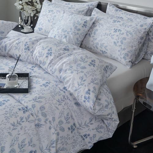Jane yre Duvet Cover Twin Flowers Brushed Microfiber 3 Pieces Floral Bedding Set Twin Garden Style Blue Floral Pattern Flower Twin Duvet Cover with Zipper Closure Luxury Soft Breathable Comfy Jane yre