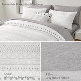 WONGS BEDDING Boho Comforter Set Queen,7 Pieces White Grey Geometric Bed in a Bag Comforter Bohemian Soft Microfiber Bedding Set for All Season with Pillowcases & Shams,Flat Sheet,Fitted Sheet WONGS BEDDING