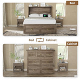 AMERLIFE Twin Size Murphy Bed, Farmhouse Wooden Cabinet with Charging Station and Storage Drawer for Bedroom/Office/Guest Room, Grey Oak AMERLIFE