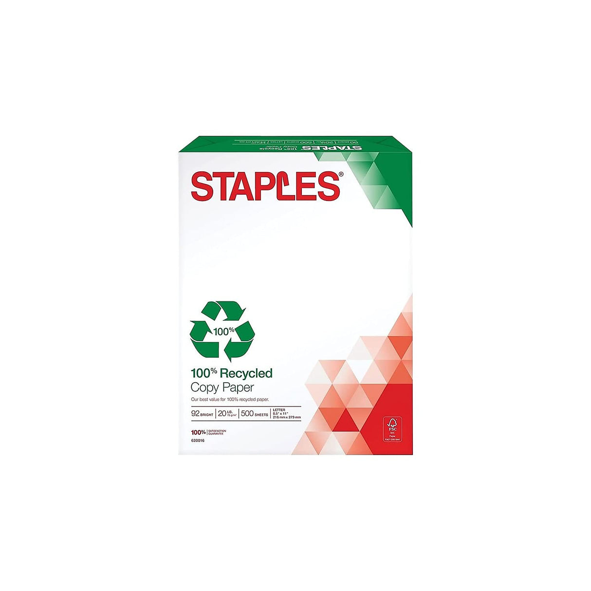 Staples 100% Recycled Copy Fax Laser Inkjet Printer Paper, Bright White, 500 Sheets STAPLES