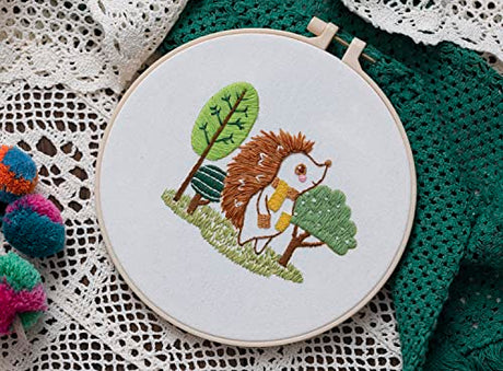 Ebherys Level 1 Embroidery Kits for Beginners and Adults, Different Animals Pattern, 1set as a Pack, inculde 1 Hoop, Instruction and Enough Threads, Easy and Basic Stitches (Hedgehog) Ebherys