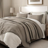 EVERGRACEHOME 100% Cotton Modern Lines Quilt Set King Size, Pre-Washed Soft Striped Coverlet Bedspread, 3 Piece Lightweight Bedding Set for All Season, with 2 Pillow Shams, Stone Taupe EVERGRACEHOME