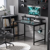 Pamray 32 Inch Small Computer Desk with Monitor Stand, Simple Office Desk with Headphone Hook for Small Spaces, Kids Study Writing Table for Bedroom, Black Pamray