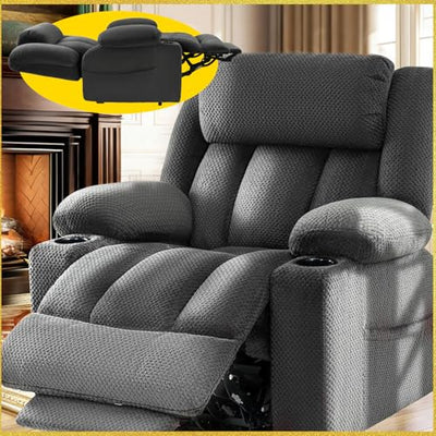 Neioml 3 Motor Large-Wide Lift Chair, Infinite Position, 180° Lay Flat, Power Lift Chairs Recliners for Elderly Big and Tall, Massage & Heat, Extended Footrest (Grey, Large Wide)