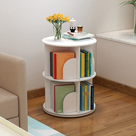 HOLMZCED 360° Rotating 2-Tier White Bookshelf - Versatile Free-Standing Storage Rack for Study, Bedroom, and Living Room HOLMZCED