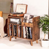 UODERS Record Player Stand, Large Record Player Table Cabinet with Open Vinyl Storage and Display Shelf Holds up to 350 Albums, Mid Century Wood Turntable for Living Room, Bedroom (Brown) UODERS