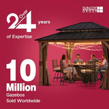 Sunjoy Carport 11 ft. x 20 ft. Standard Wood Gazebo Heavy Duty Garage, Cedar Framed Gazebo Car Shelter with Metal Roof and Movable Ceiling Hook Sunjoy