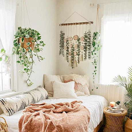 Artificial Eucalyptus Wall Decor Fake Greenery Leaves Stems Wall Hanging Plants on 16.5 inch Wooden Stick Boho Rustic Farmhouse Decor for Bedroom Kitchen Dining Room Bathroom GIAUMA