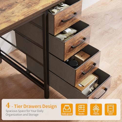 CubiCubi 47 Inch Computer Desk with 4 Drawers, Home Office Small Desk with Storage, Modern Study Writing Desk, Rustic Brown - WoodArtSupply