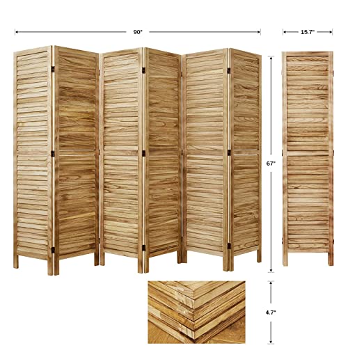 Room Dividers and Folding Privacy Screens, Wood Louvered Separators Divider Wall for Home Office Bedroom - 6 Panels, 67 * 90inch (Wood) Svimi