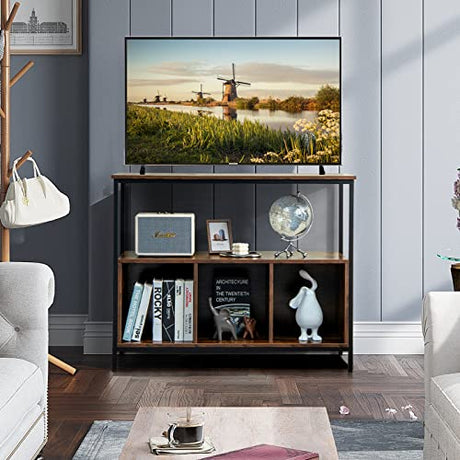 Giantex Buffet Sideboard, Wooden Cupboard, Kitchen Pantry w/Spacious Countertop, Large Open Shelf, 3 Cube Storage Cabinet, Sturdy Rustproof Steel Frame, Modern Stationary Island, Brown & Black Giantex