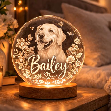 Evamall Personalized Pet Memorial Crystal Ball Night Light, Custom Cat Portrait Lamp, Pet Loss Keepsake, Gift for Dog Lovers, Dog Cat Memorial Gift Evamall