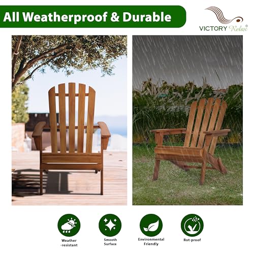 VICTORY RELAX Collapsible Adirondack Chair, 440 LBS Ergonomic Wooden Patio Armchairs with Waterproof and UV Protection Coating, Recliner Chair for Deck, Lawn, Backyard, Garden, Poolside, Fire - WoodArtSupply