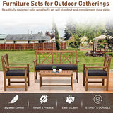 Outsunny 4 Piece Acacia Wood Outdoor Patio Furniture Set with 2 Armchairs, 1 Sofa, & 1 Coffee Table, Cushions Included Outsunny