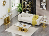 Goderfuu 47" White Marble Console Table, Rectangular Faux Marble Sofa Table, Luxury Entryway Narrow Long Hallway, Modern Living Room With Gold Stainless Steel I-Base Goderfuu