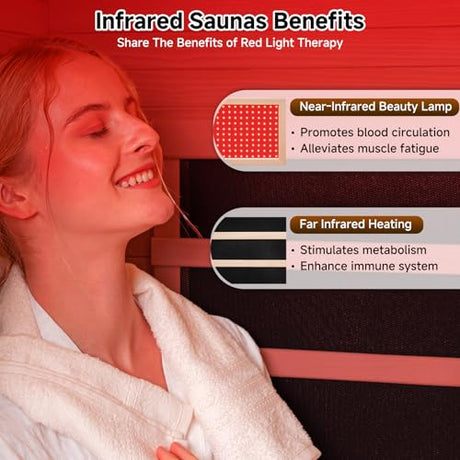 springspa Infrared Sauna for Home, 1 Person Home Sauna with Red Light Therapy, Canadian Hemlock Wooden Dry Saunas Room with Bluetooth Speakers, 1178 W/120V, 15 Minutes Pre-Warm up springspa