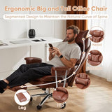 Sweetcrispy Executive Home Office Desk Chair - Ergonomic Big Tall High Back with Footrest & Lumbar Support, Reclining Height Adjustable, Comfy PU Leather Computer Gaming with Swivel Wheels, Brown Sweetcrispy