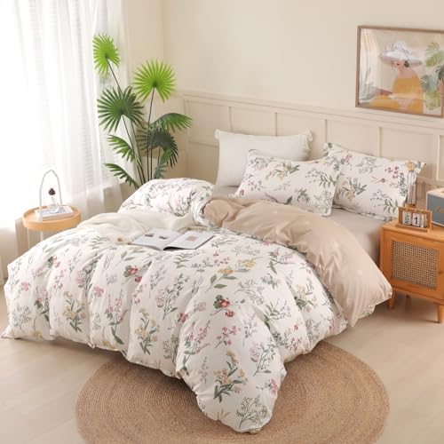 OAITE Duvet Cover King Size - 100% Cotton Comforter Cover Floral Duvet Cover Sets 3-PC, Breathable Duvet Cover with Zipper Closure & Corner Ties OAITE