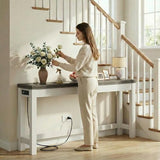 Cyclysio 63" Console Tables for Entryway, Long Console Tables for Living Room, Behind Couch Table, Sturdy Wood Support Farmhouse Entryway Table with 3AC+2USB Charging‌ Station, Oak Grey Cyclysio