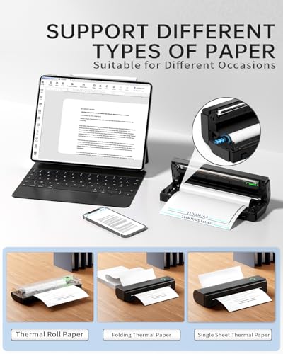 NDYIN Portable Printers Wireless for Travel, N80 Wireless Thermal Printer Bluetooth Inkless Printer Support 8.5" X 11" US Letter & A4, Compatible with iOS, Android, Laptop NDYIN