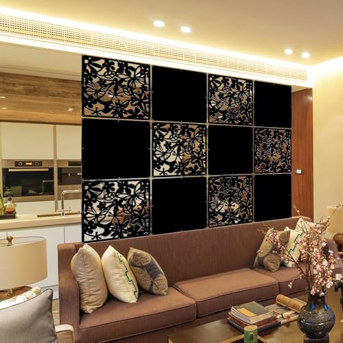 LRZCGB Hanging Room Divider,12pcs PVC Black Panel Screen Solid for Decorating Living, Dining, Study and Sitting-Room, Hotel(Black+Solid Board) LRZCGB