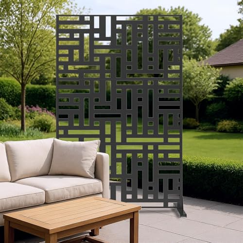 Metal Privacy Screen Room Divider, 72" h x 47" w Freestanding Decorative Panel, Rustproof Steel Indoor Outdoor Privacy Fence for Patio, Balcony, Garden, Living Room, Office & Sunroom GAOMON