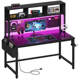 DLisiting Black Gaming Desk with Hutch and Pegboard - 47 Inch Gaming Desk with Shelves Storage Power Outlets, Computer Teen Work Study Writing Desks for Bedroom Home Office DLisiting